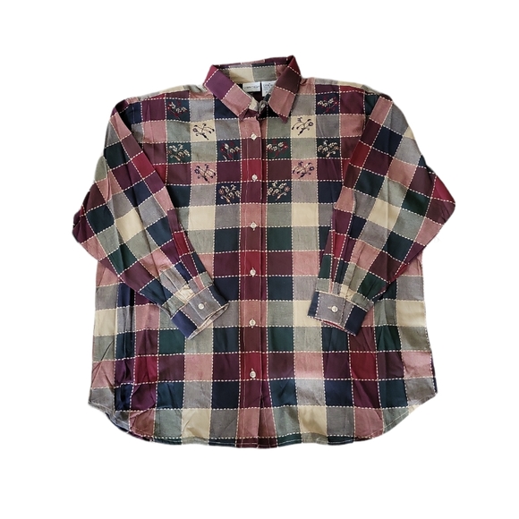 Cabin Creek Tops - Sold Vintage 80s Cabi Creek women's plaid floral embroidered cotton shirt 2X